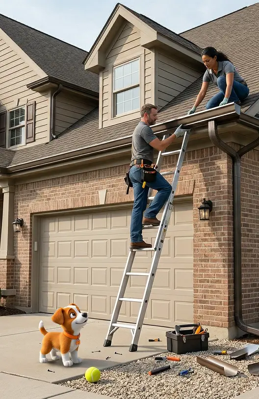 Modern home exterior with gutter service